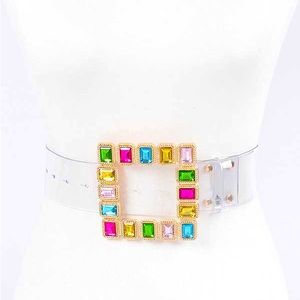 Plus Size Rainbow Bejeweled Clear PVC Statement Belt